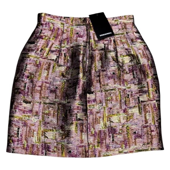 DSQUARED 2 (NWT) Luxury Designer SILK BLEND Printed Mini Skirt Women Size 2 (XS) - Picture 5 of 6